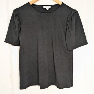 Small Black Nine West Short Ruffle Sleeve Crepe Blouse Good Used